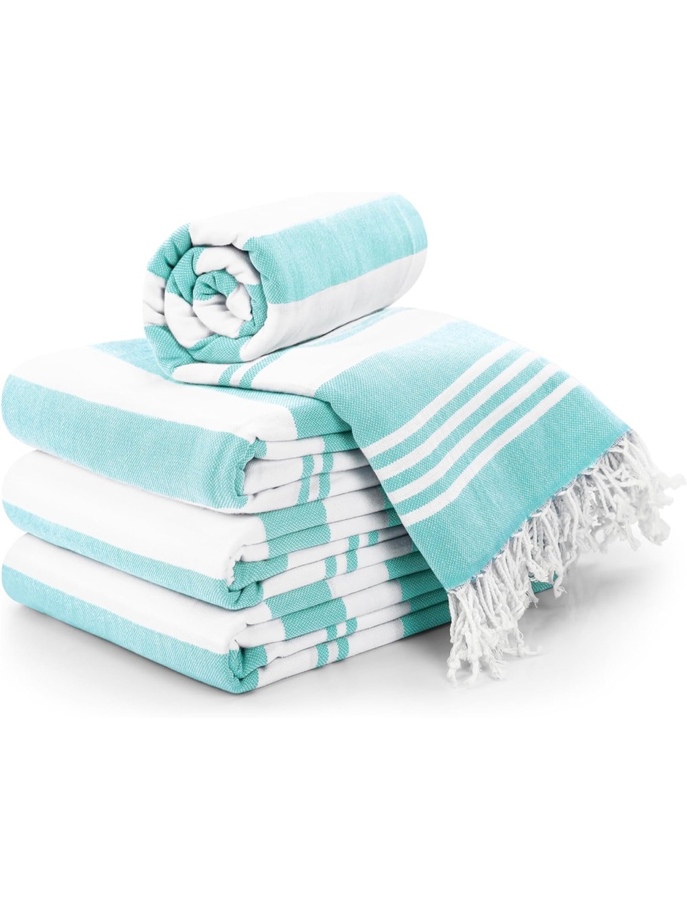 ❤️ Amazon NWT! 4-Pack Turkish Cotton Beach Towels in Aqua Stripe